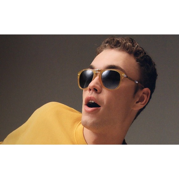 Persol Steve Mcqueen 714SM 204/S3 Opal Yellow Blue Polarized Sunglasses Folding - Picture 2 of 11